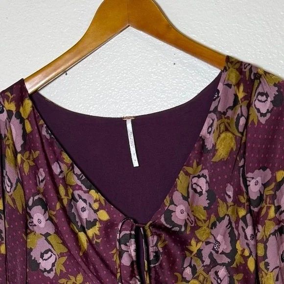 Not For Sale Free People Women Dress Purple S Morning Light Floral Mini Polka - Picture 4 of 11
